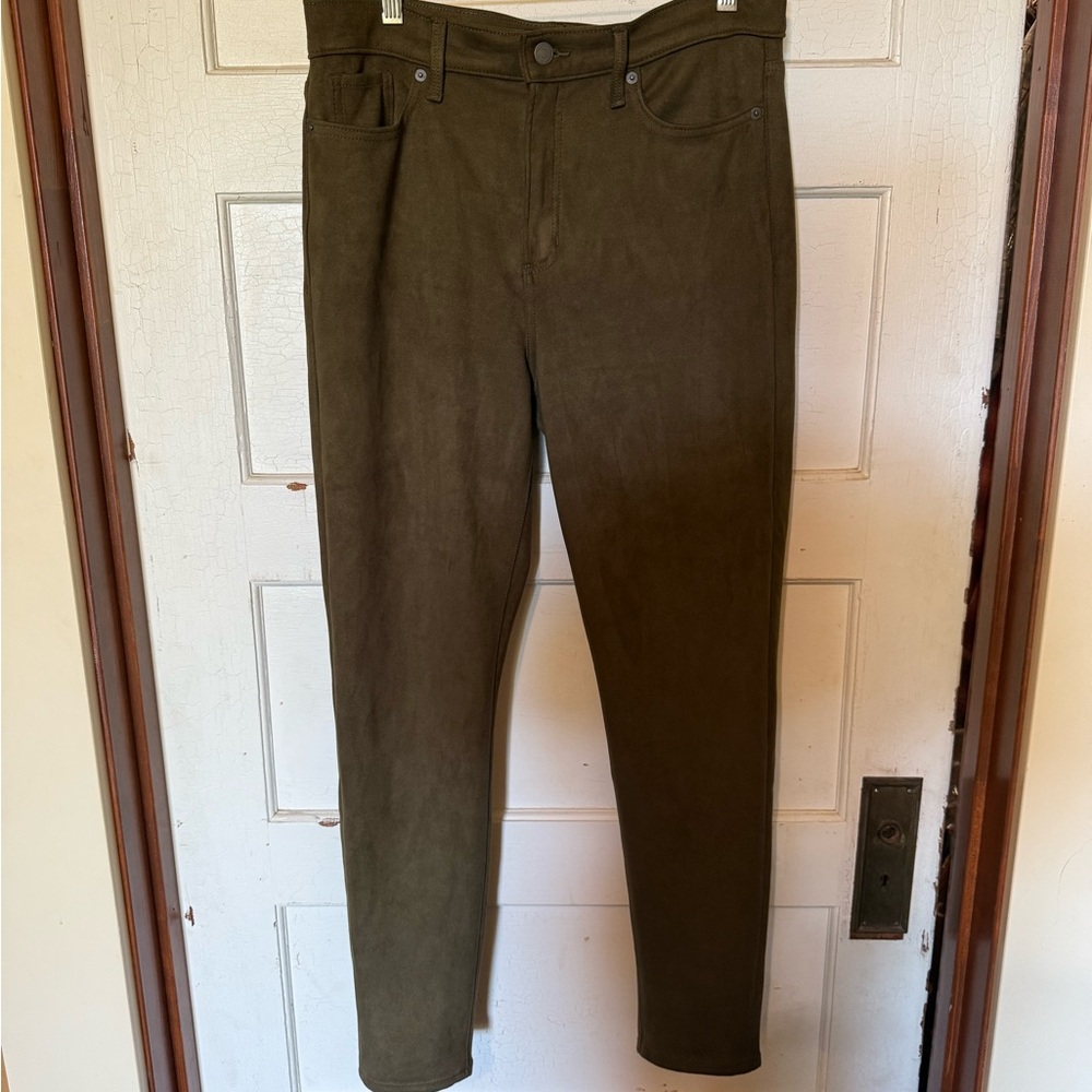 Banana Republic Pants Size 30/10 Tall High-Rise Skinny Olive Green Faux Suede